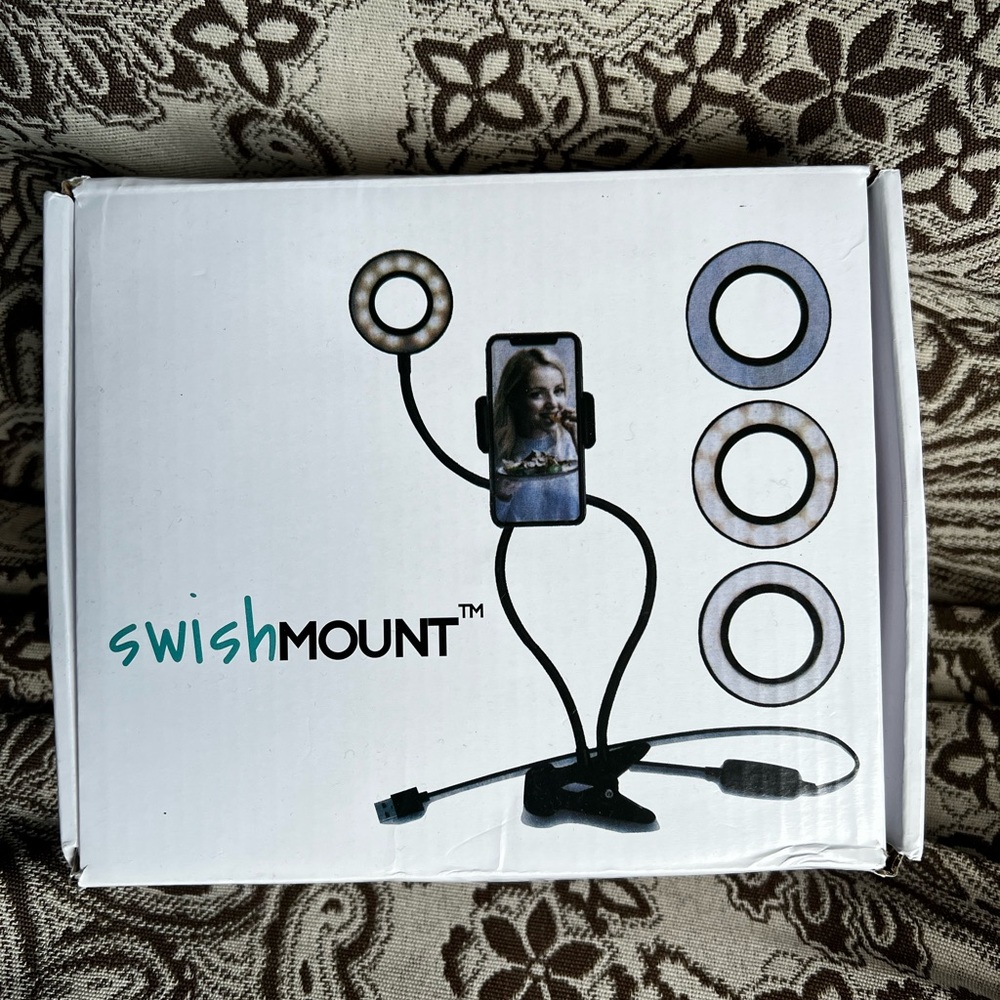 🆕 Swish Mount Gooseneck Phone Holder w Clamp Clip, 3 light settings usb cable